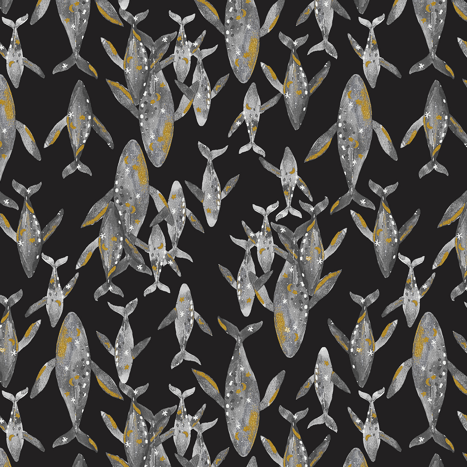 Cotton+Steel Fabrics CC401NI2M Cosmic Sea Golden Whale Nightfall