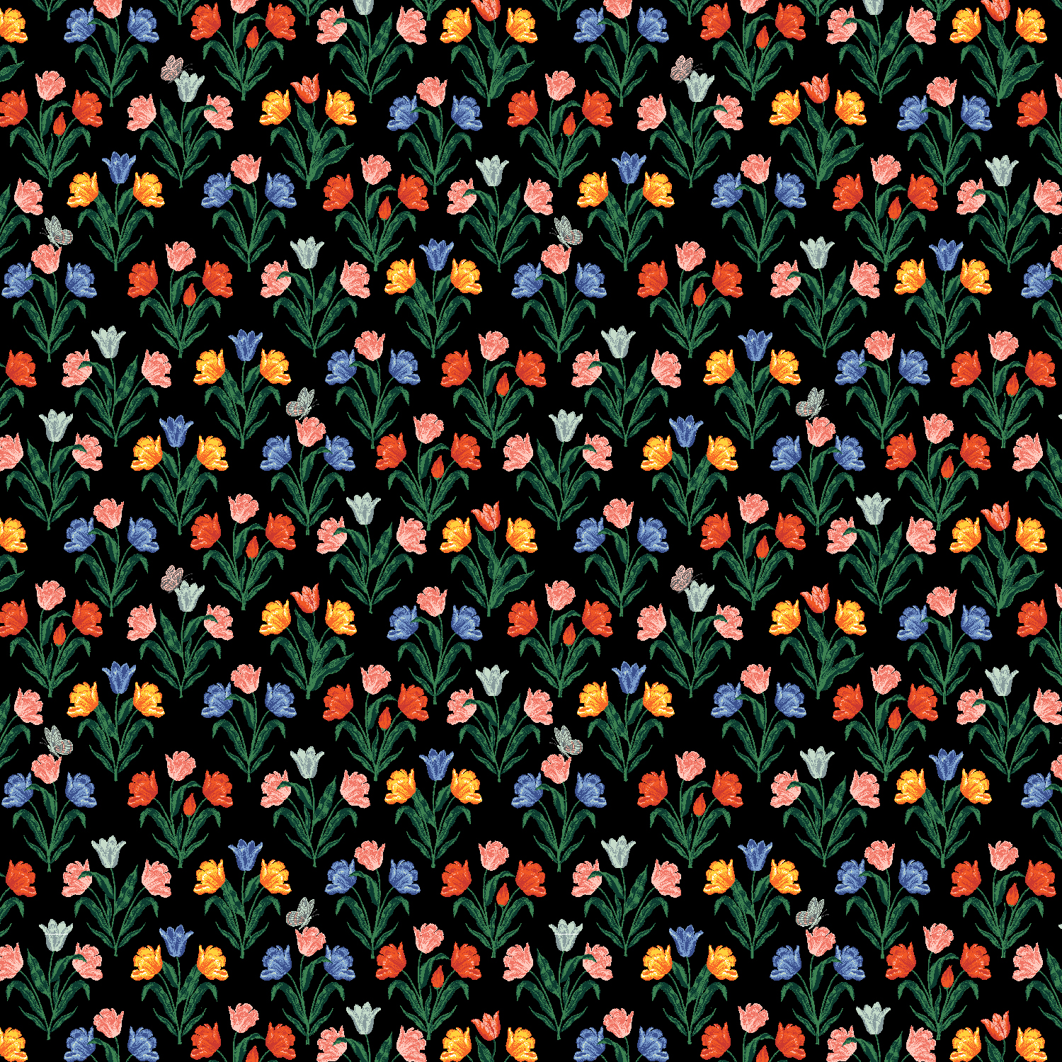 Rifle Paper Co. RP1107-BK1 Curio Tulips Black Fabric
