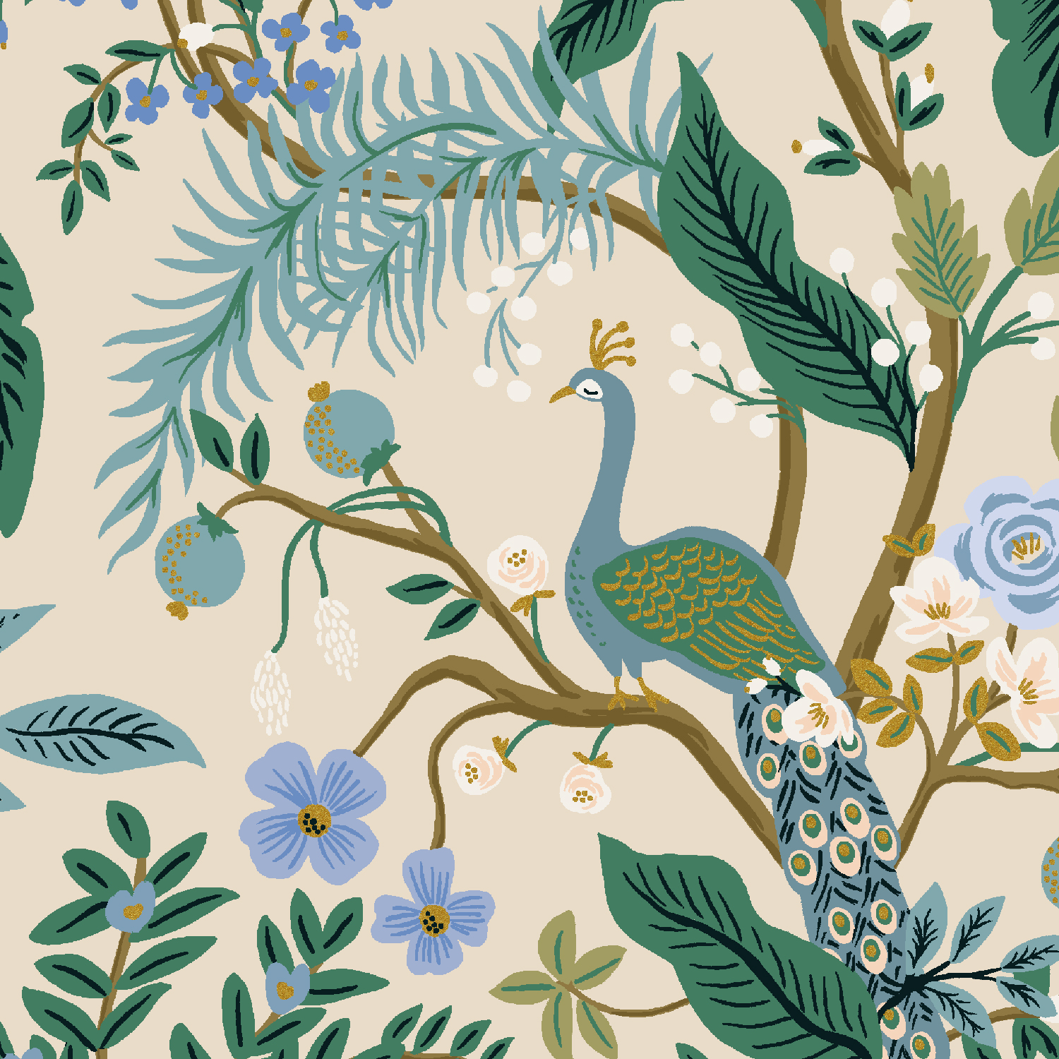 Rifle Paper Co. RP1000-CR4CM Vintage Garden Peacock Cream Canvas ...
