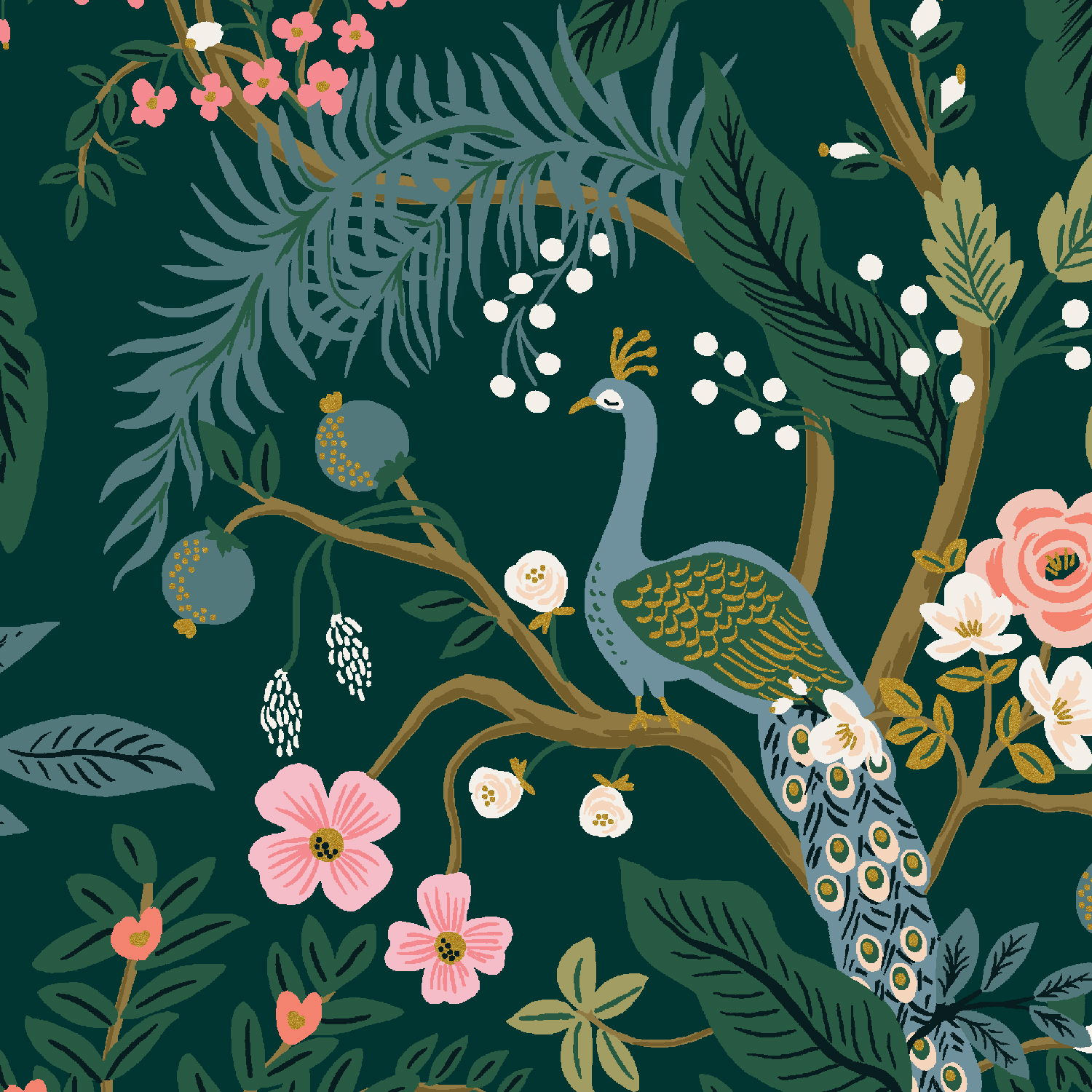 Rifle Paper Co. RP1000-HU3CM Vintage Garden Peacock Hunter Canvas