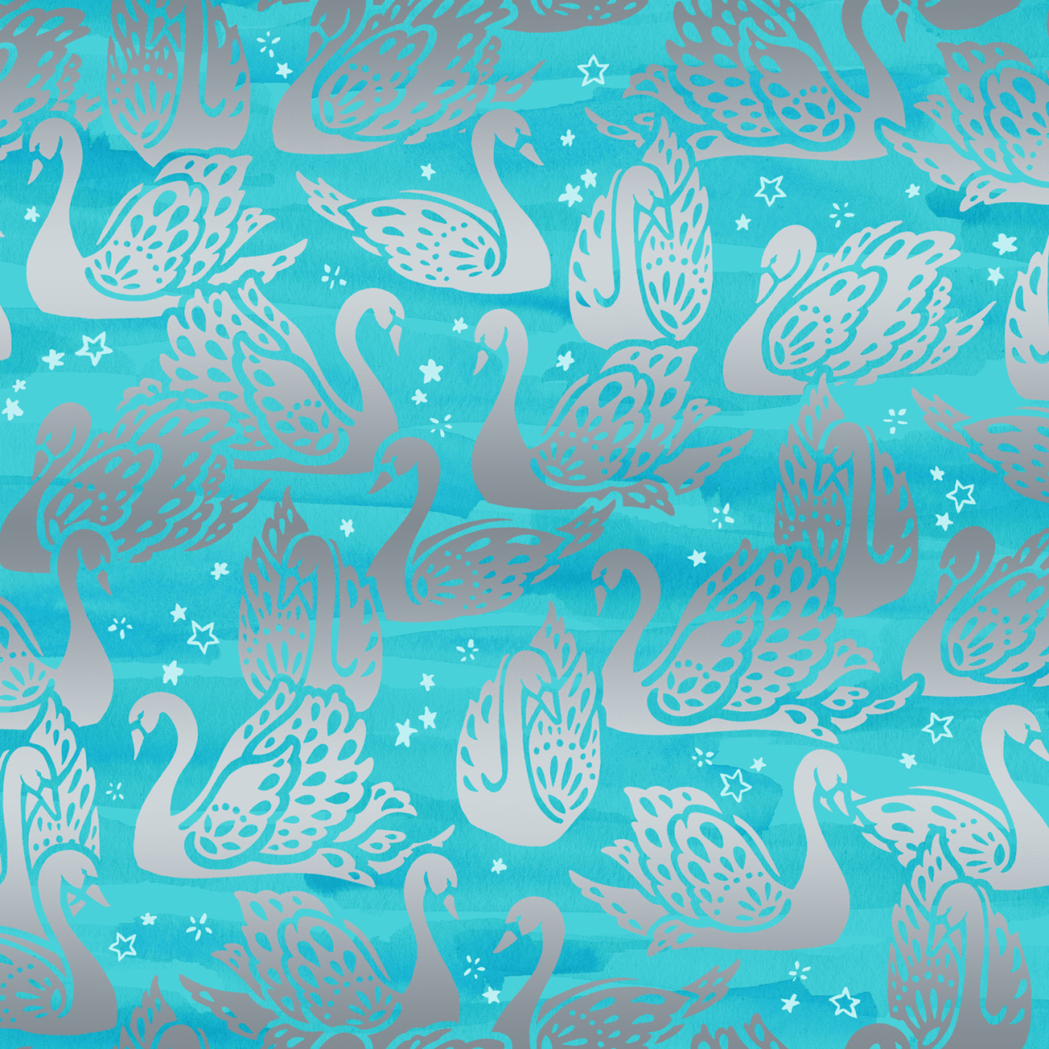 RJR Fabrics 3603-001 Enchanted Lake Swan Soiree Lagoon Metallic Fabric