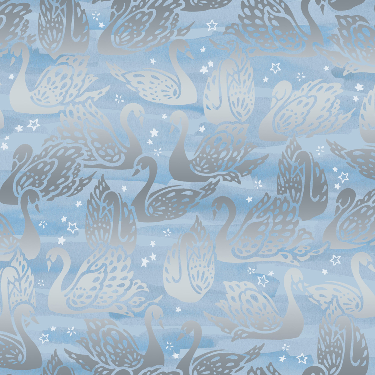 RJR Fabrics 3603-002 Enchanted Lake Swan Soiree Fog Metallic Fabric