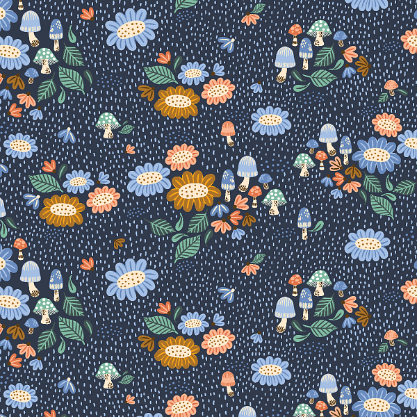 Cotton+Steel Fabrics CE101-PB1 Clara Jane Fiona Floral Perfectly Blue ...