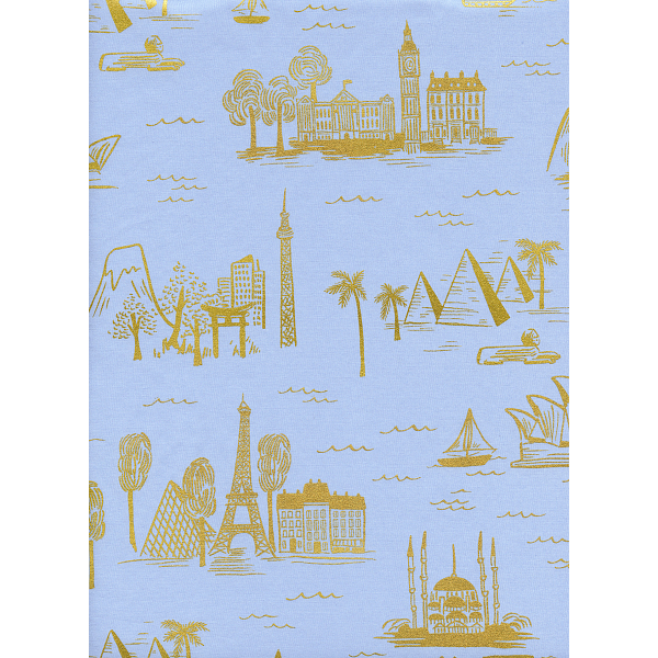 Les Fleurs - City Toile - Pale Blue Lawn Metallic Fabric