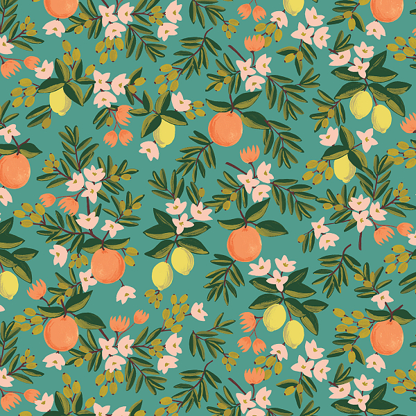Rifle Paper Co. RP300TE3 Primavera Citrus Floral Teal Fabric